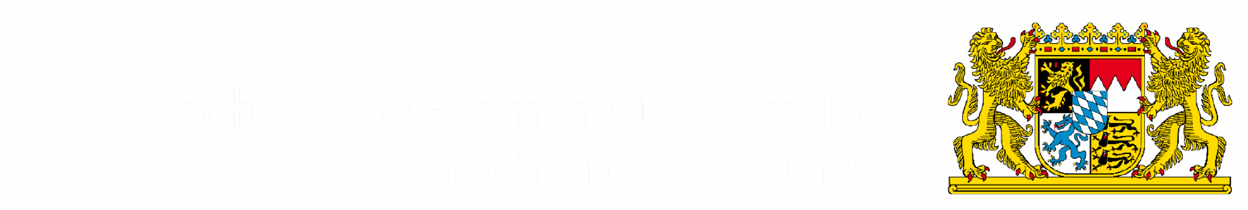 Logo of the Bavarian State Ministry of Science and the Arts. Two golden lions are holding the coat of arms between them. To the left the wordmark in two rows: "Bayerisches Staatsministerium für Wissenschaft und Kunst".