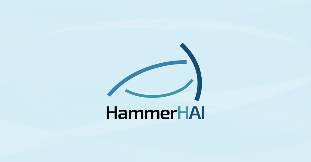 HammerHAI logo on a blue background with wave patterns.